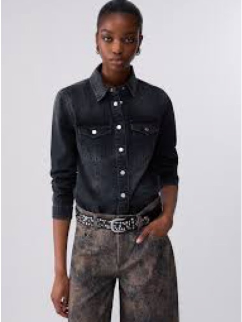 ZARA black denim shirt snap buttons!
